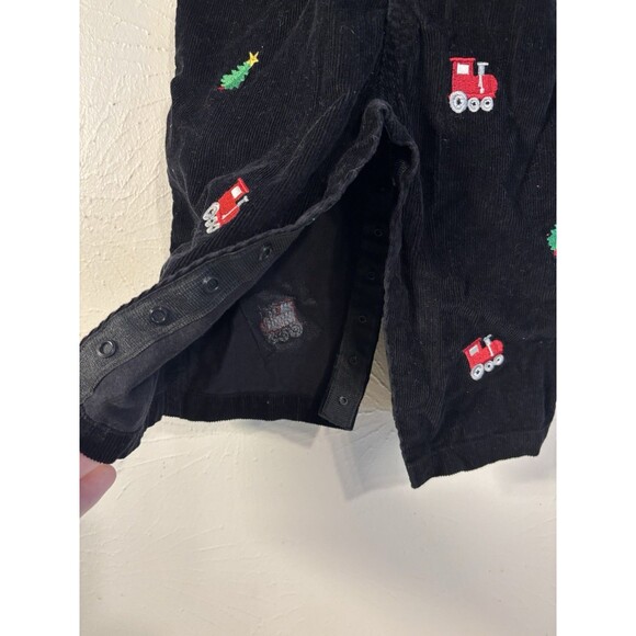 Christmas Train Overalls 18 Months Black Velvet Embroidered Snap Closure - Picture 3 of 5